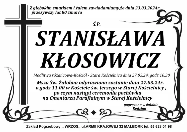 Zmarła Stanisława Kłosowicz. Miała 80 lat.