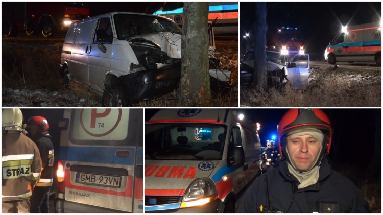 Wypadek w Popowie. Busem uderzył w przydrożne drzewo – 12.01.2017