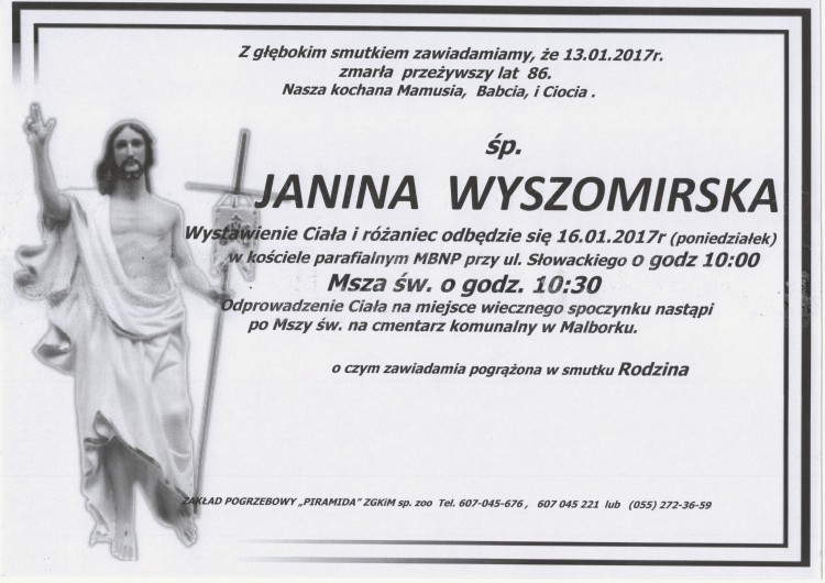 Zmarła Janina Wyszomirska. Żyła 86 lat.