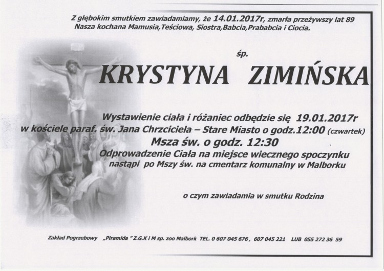 Zmarła Krystyna Zimińska. Żyła 89 lat.