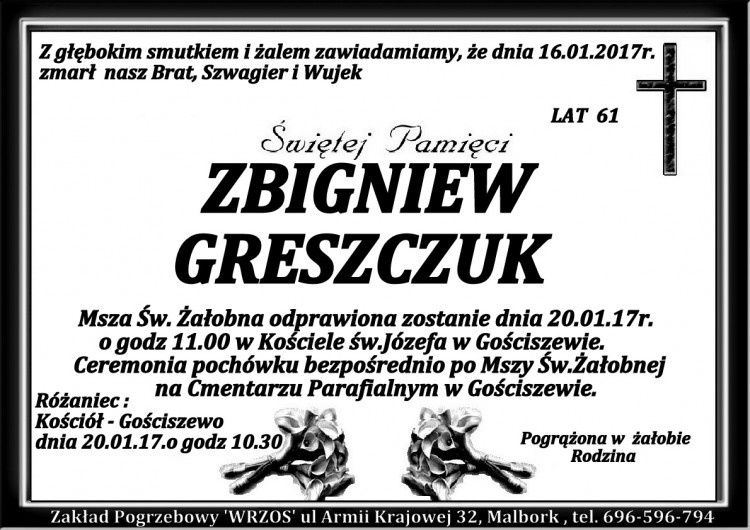 Zmarł Zbigniew Greszczuk. Żył 61 lat.