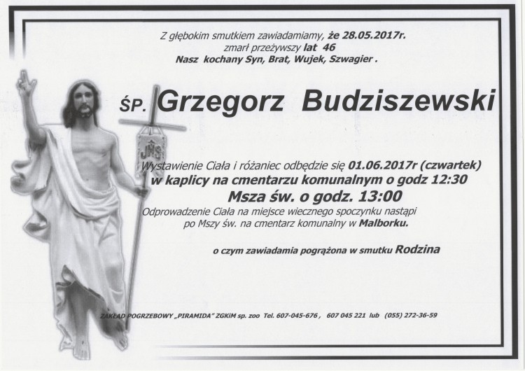 Zmarł Grzegorz Budziszewski. Żył 46 lat.