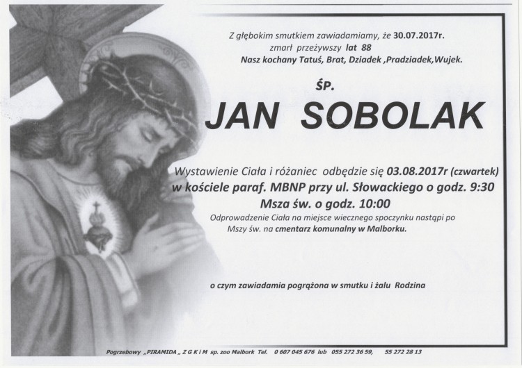 Zmarł Jan Sobolak. Żył 88 lat.