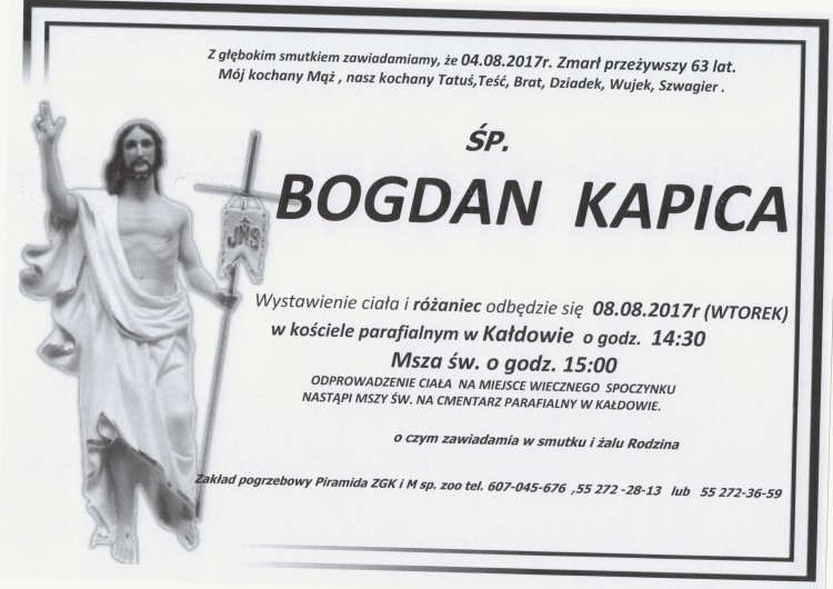 Zmarł Bogdan Kapica. Żył 63 lata.