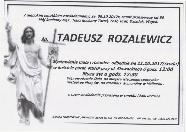 Zmarł Tadeusz Rozalewicz. Żył 80 lat