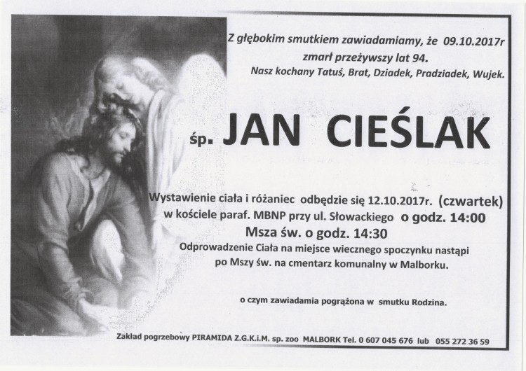 Zmarł Jan Cieślak. Żył 94 lat.