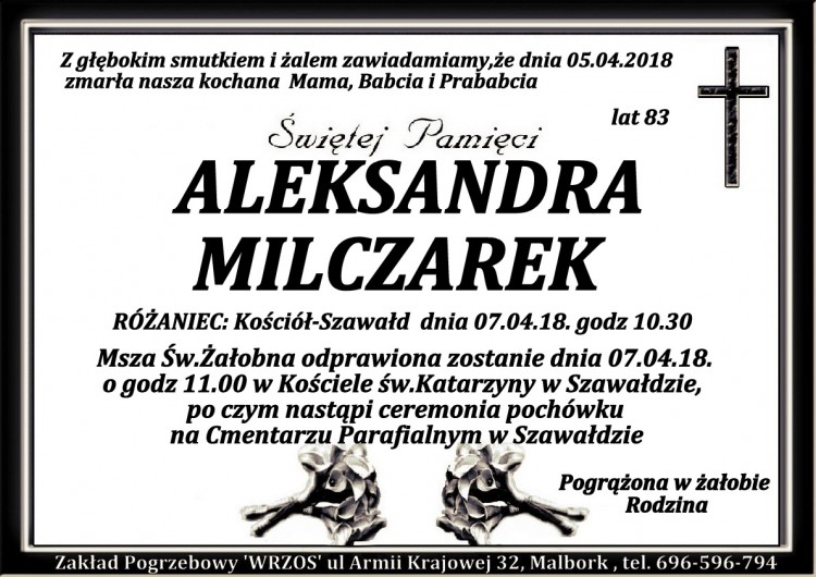 Zmarła Aleksandra Milczarek. Żyła 83 lata