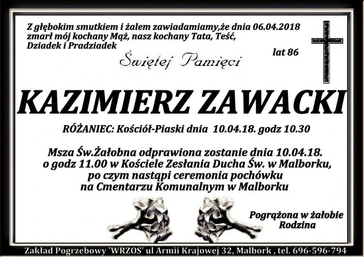 Zmarł Kazimierz Zawacki. Żył 86 lat.