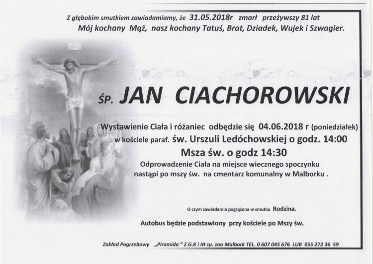 Zmarł Jan Ciachorowski. Żył 81 lat.