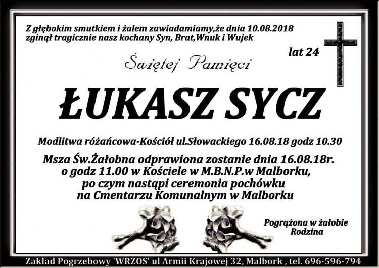 Zmarł Łukasz Sycz. Żył 24 lata 