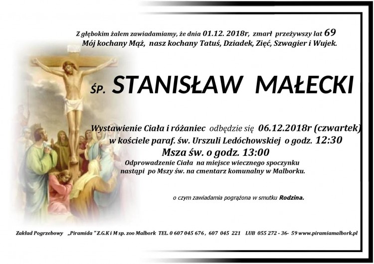 Zmarł Stanisław Małecki. Żył 69 lat.