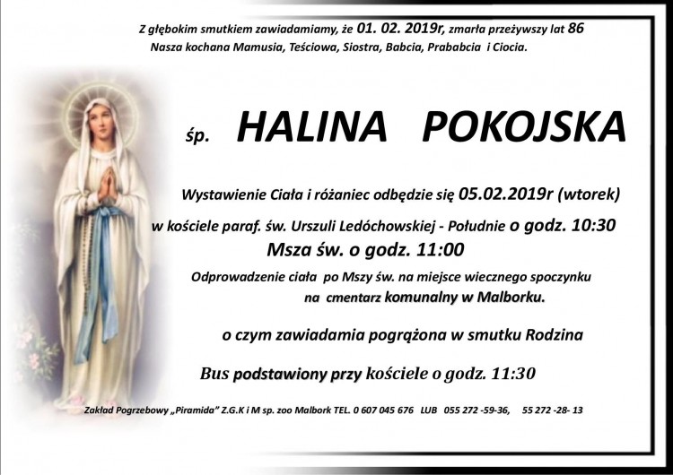 Zmarła Halina Pokojska. Żyła 86 lat.