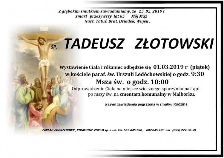 Zmarł Tadeusz Złotowski. Żył 65 lat.