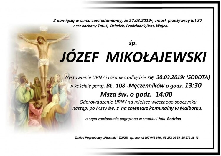 Zmarł Józef Mikołajewski. Żył 87 lat. 