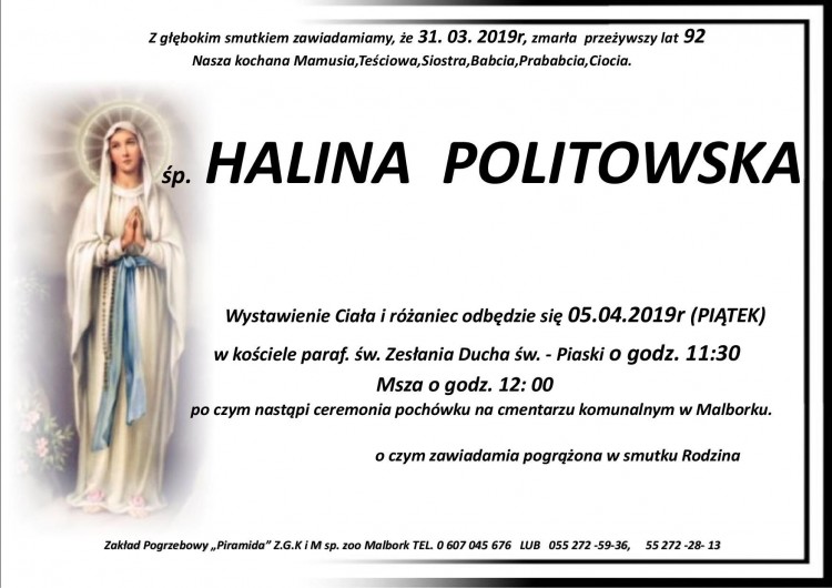 Zmarła Halina Politowska. Żyła 92 lata.