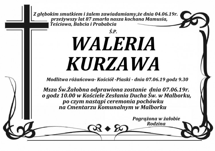 Zmarła Waleria Kurzawa. Żyła 87 lat