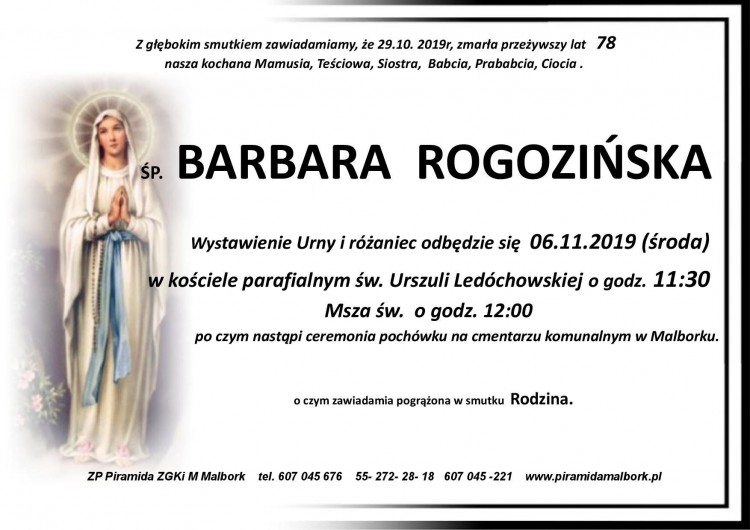 Zmarła Barbara Rogozińska. Żyła 78 lat