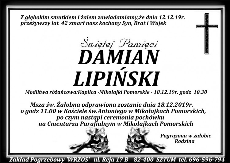 Zmarł Damian Lipiński. Żył 42 lata.