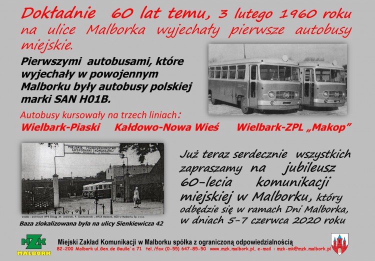 60 lat temu na ulice Malborka wyjechały pierwsze autobusy miejskie.