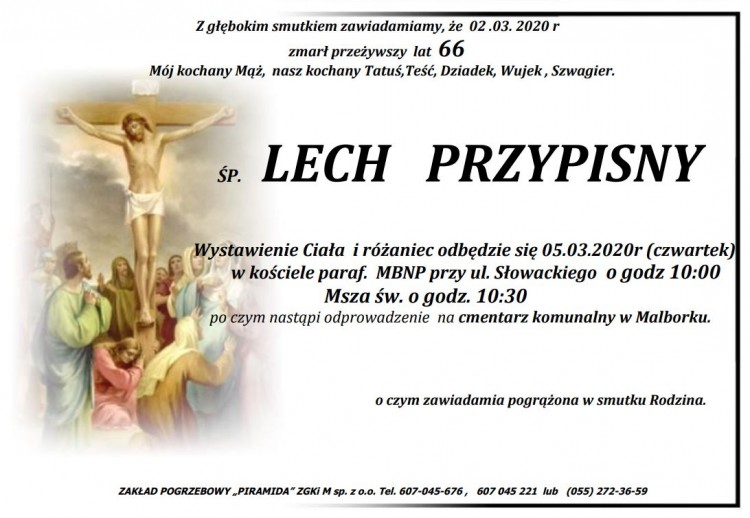Zmarł Lech Przypisny. Żył 66 lat.