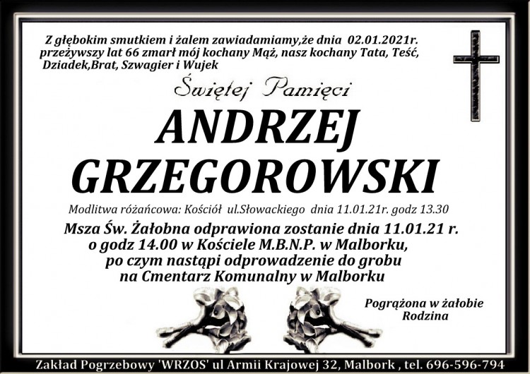 Zmarł Andrzej Grzegorowski. Żył 66 lat.