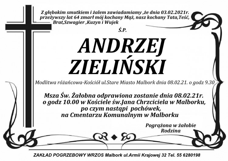 Zmarł Andrzej Zieliński. Żył 64 lata.