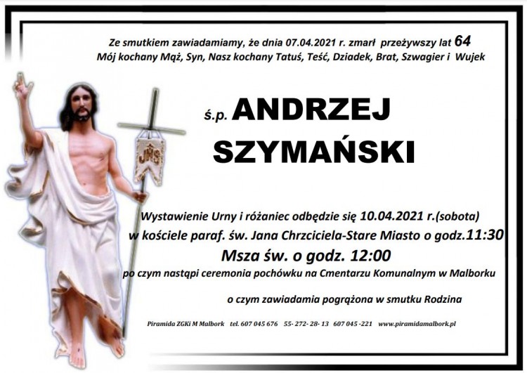 Zmarł Andrzej Szymański. Żył 64 lata.